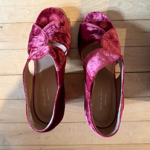 Dries Van Noten Velvet Block Heels - Picture 2 of 3